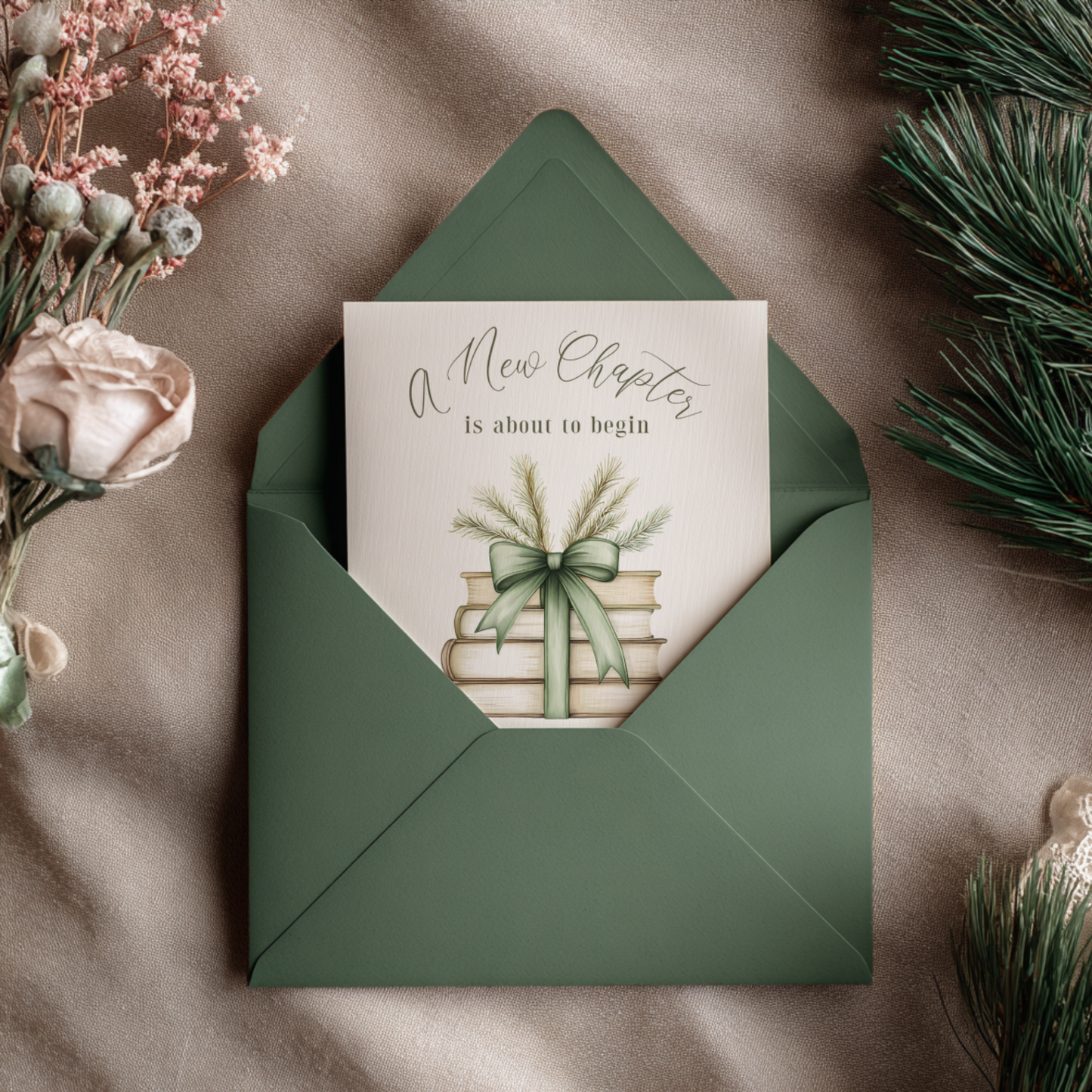 Baby Shower Invitation - A New Chapter Green Winter Pine Theme BS241