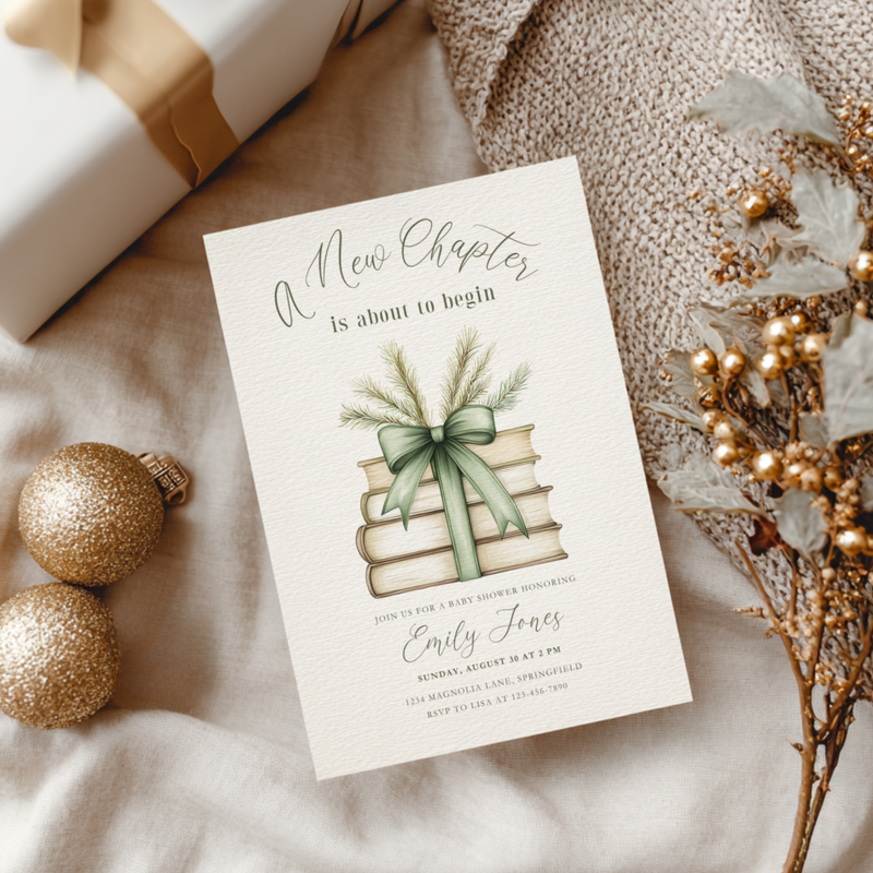 Baby Shower Invitation - A New Chapter Green Winter Pine Theme BS241