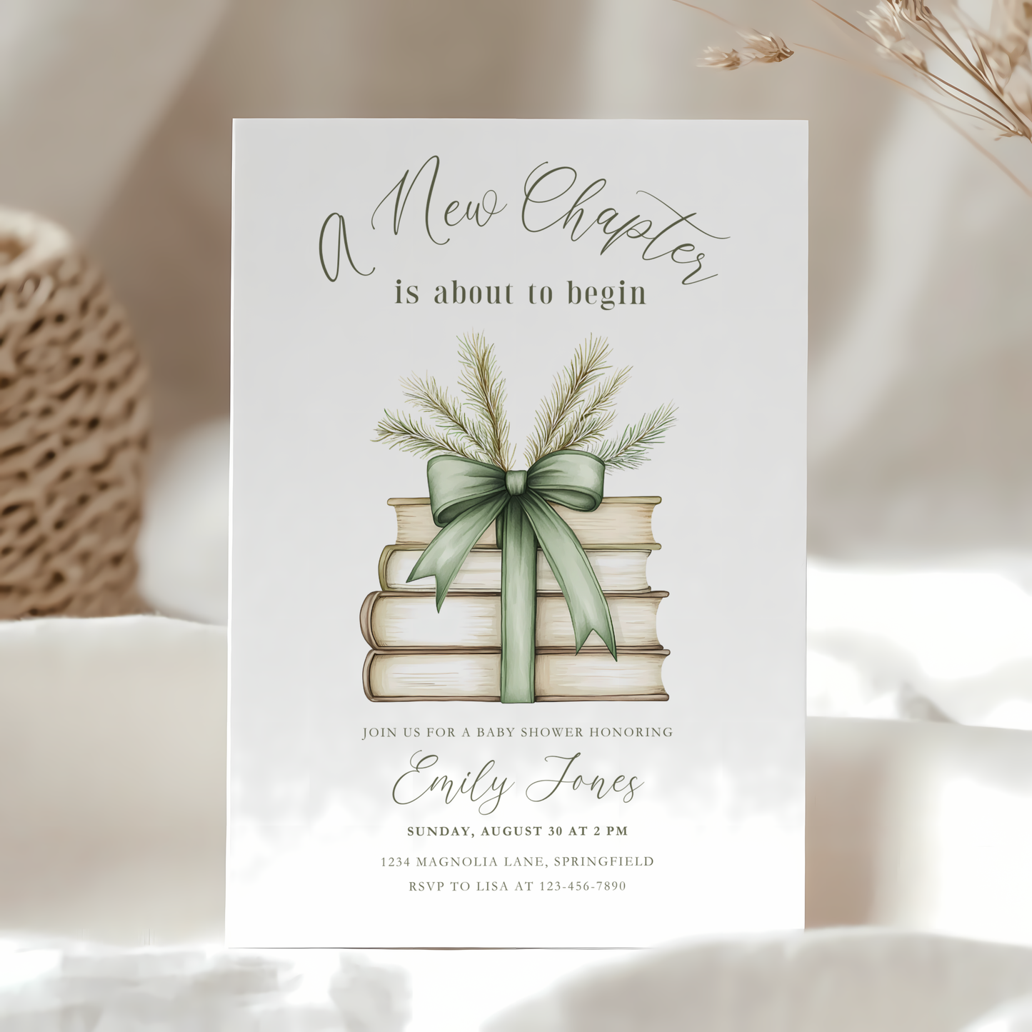 Baby Shower Invitation - A New Chapter Green Winter Pine Theme BS241