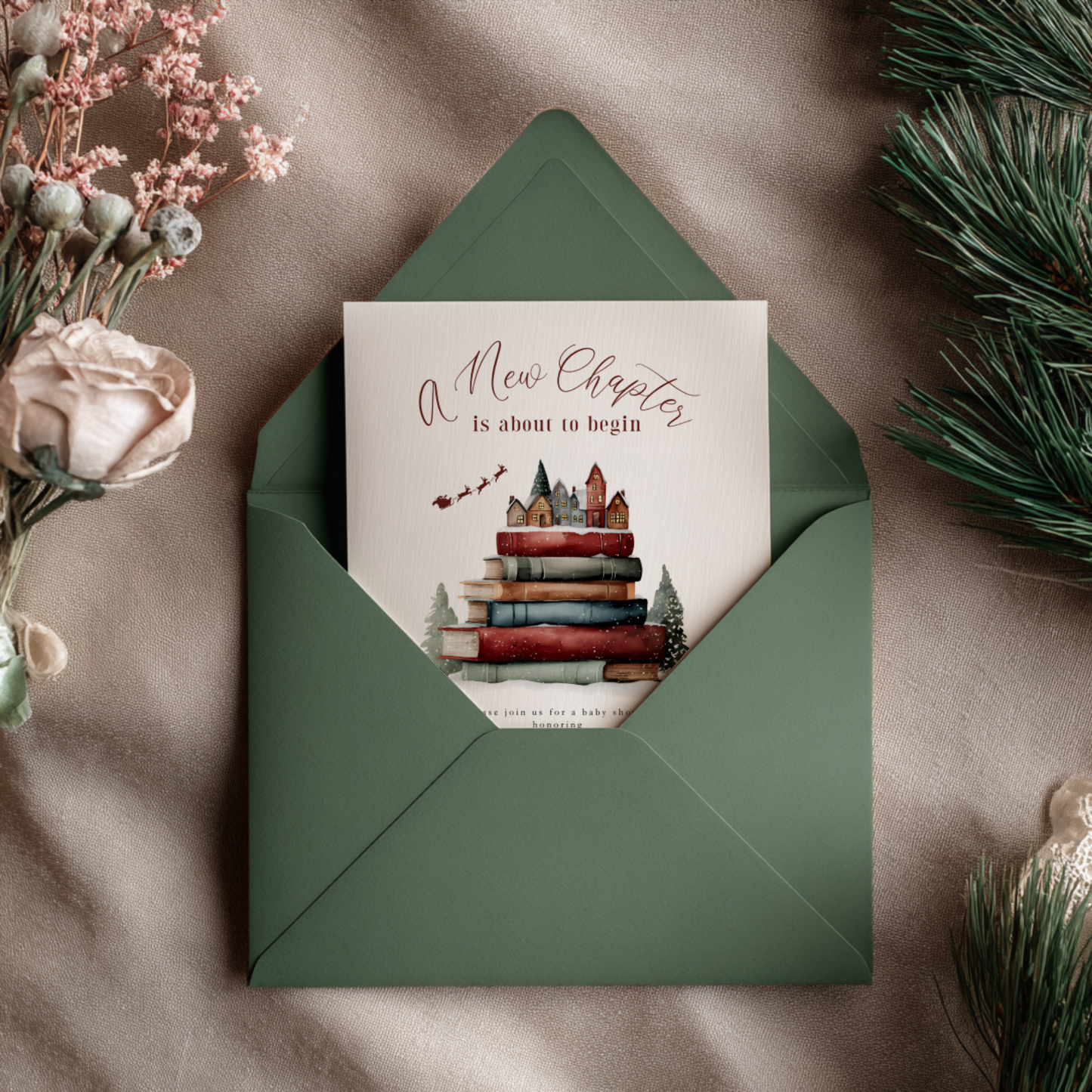 Baby Shower Invitation - Christmas Winter Storybook A New Chapter BS238