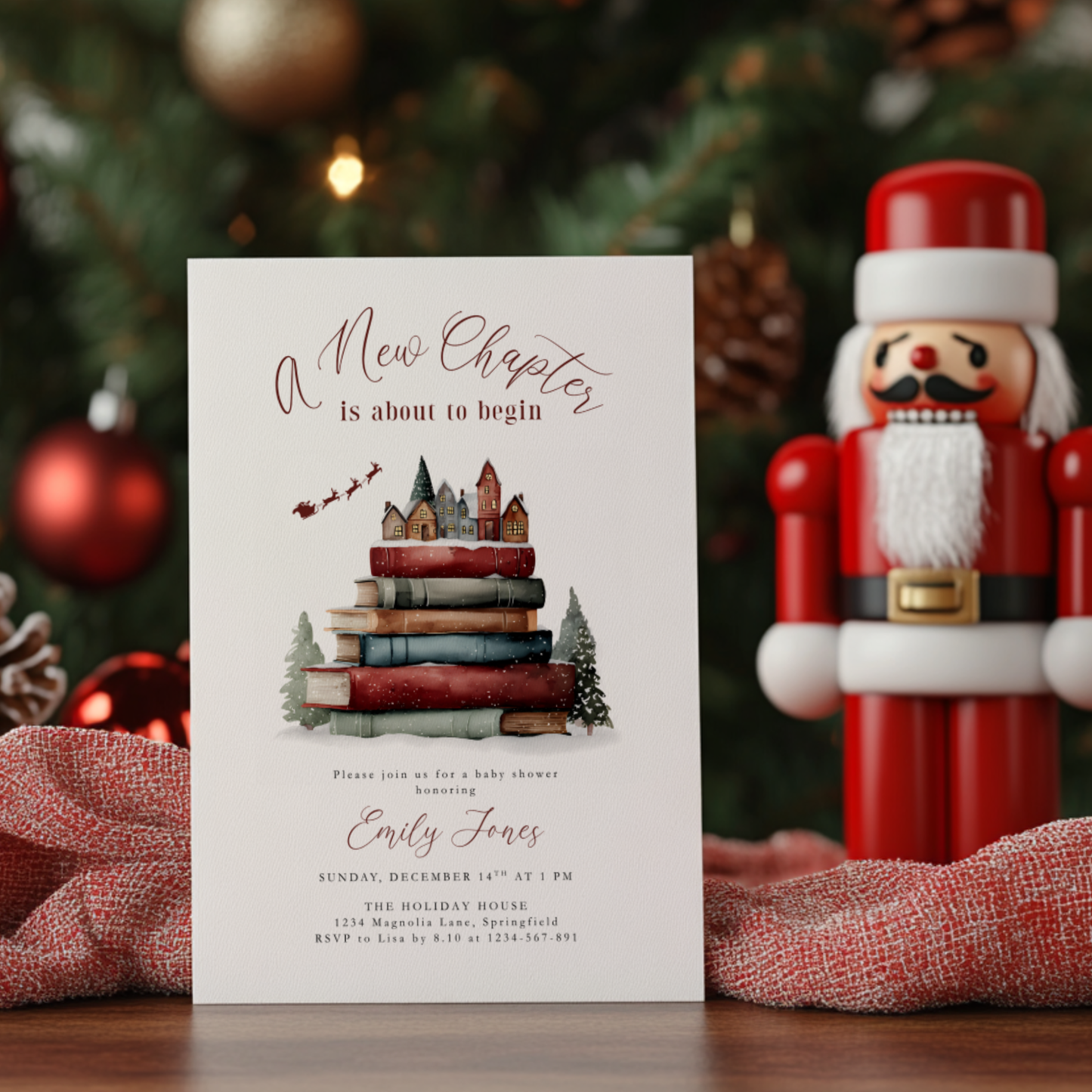 Baby Shower Invitation - Christmas Winter Storybook A New Chapter BS238
