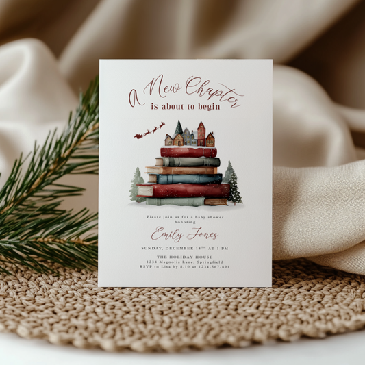 Baby Shower Invitation - Christmas Winter Storybook A New Chapter BS238