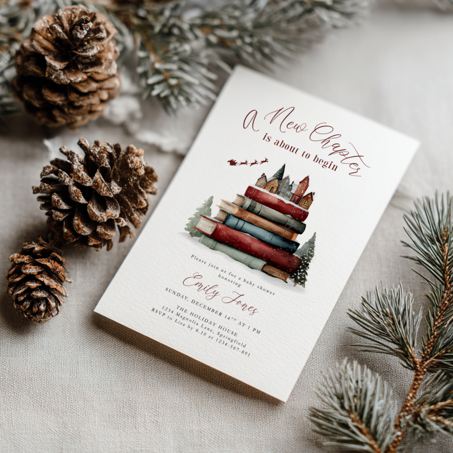 Baby Shower Invitation - Christmas Winter Storybook A New Chapter BS238