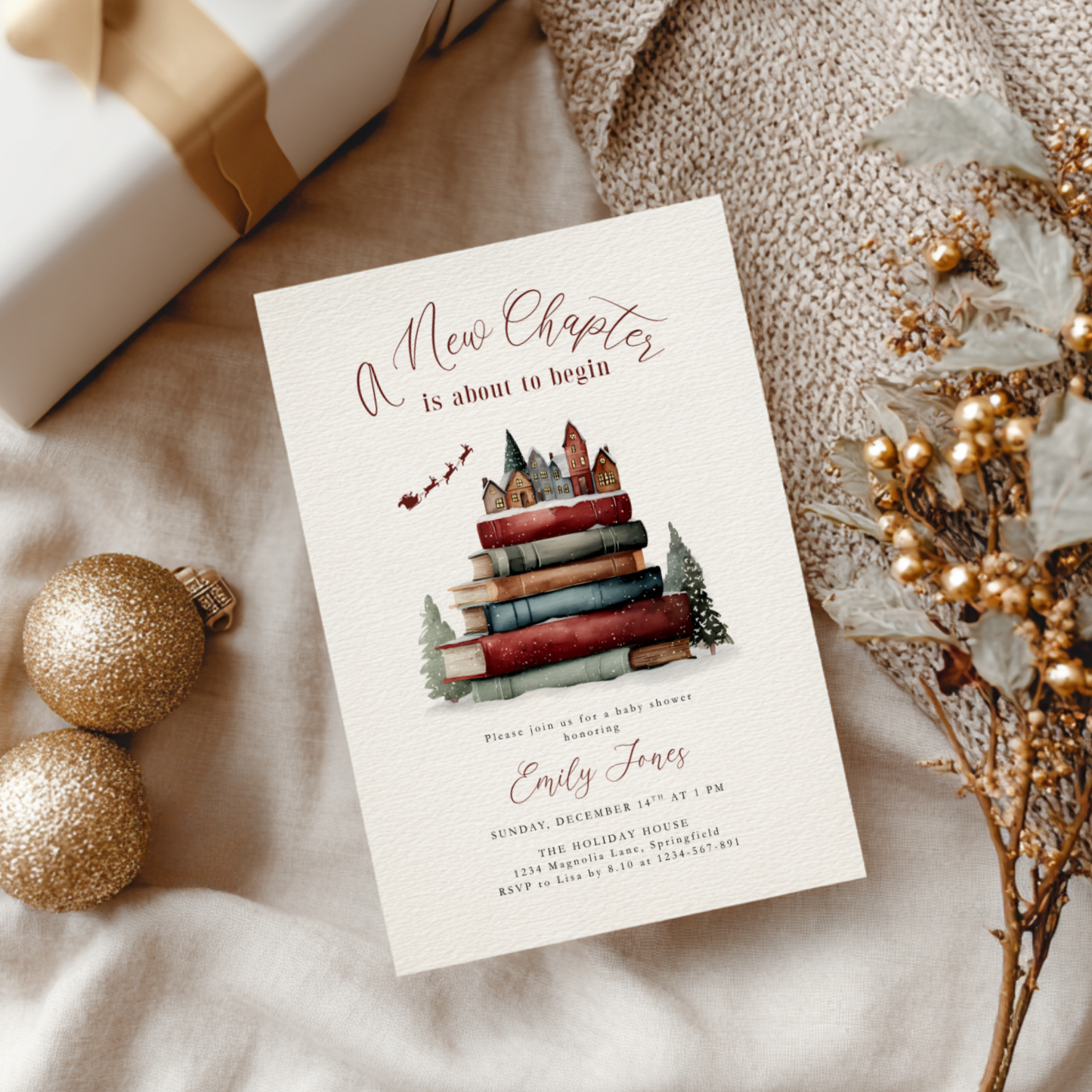 Baby Shower Invitation - Christmas Winter Storybook A New Chapter BS238