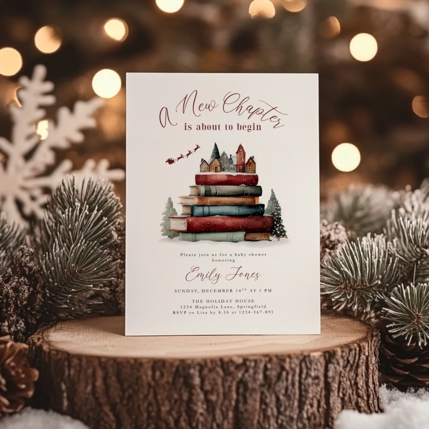 Baby Shower Invitation - Christmas Winter Storybook A New Chapter BS238