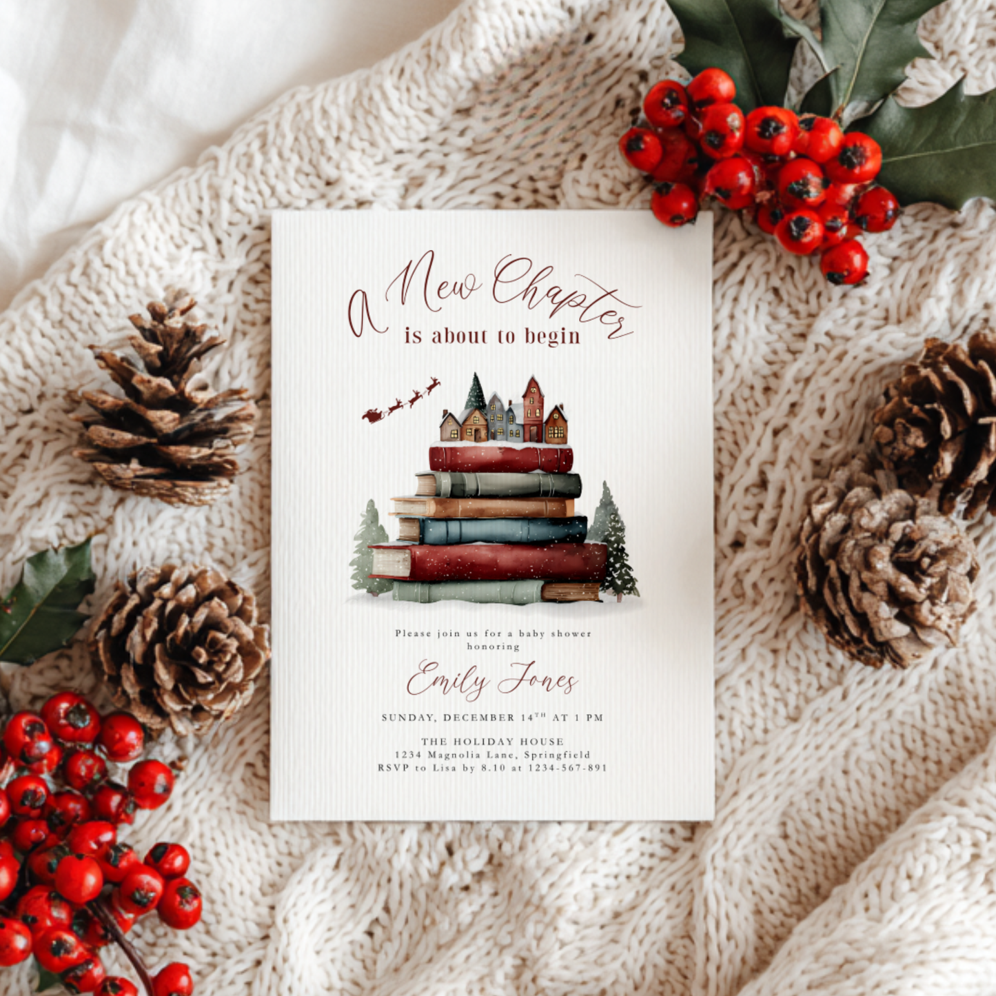 Baby Shower Invitation - Christmas Winter Storybook A New Chapter BS238
