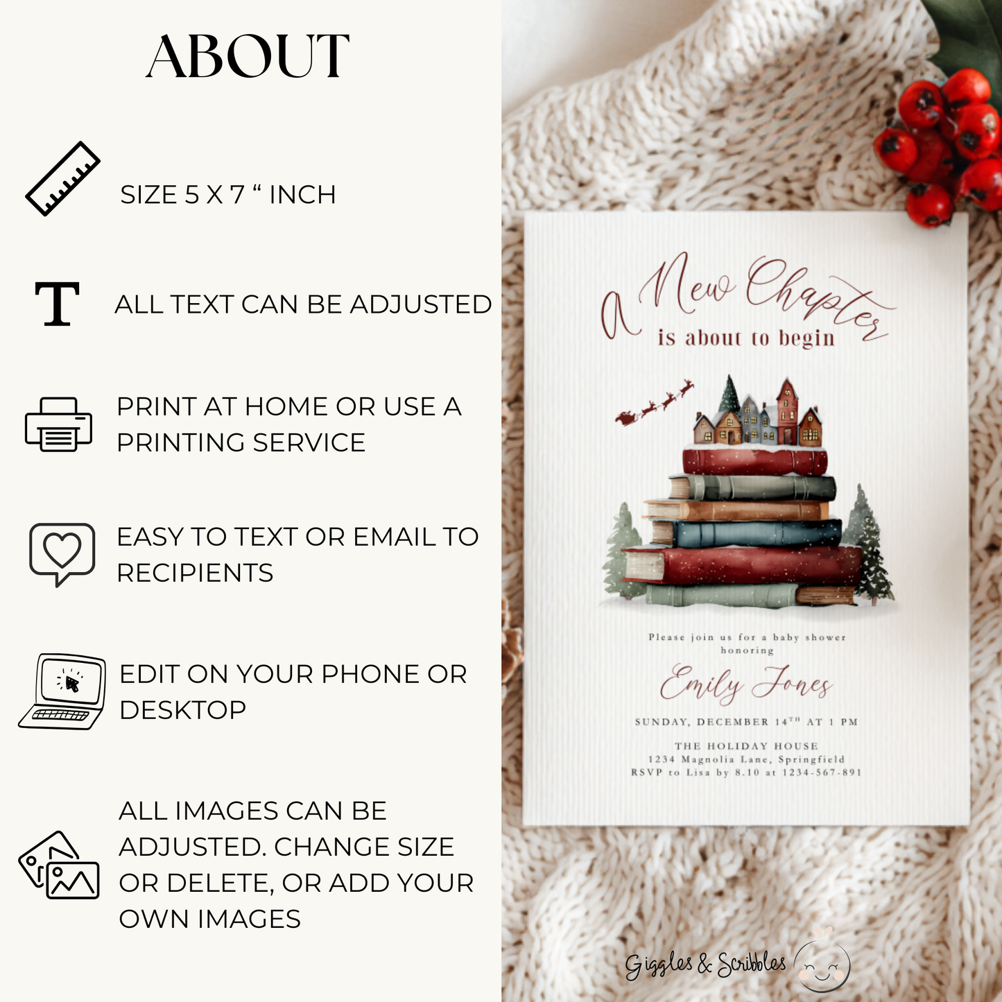 Baby Shower Invitation - Christmas Winter Storybook A New Chapter BS238