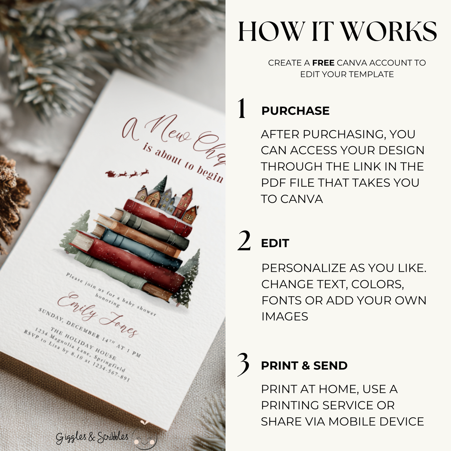 Baby Shower Invitation - Christmas Winter Storybook A New Chapter BS238