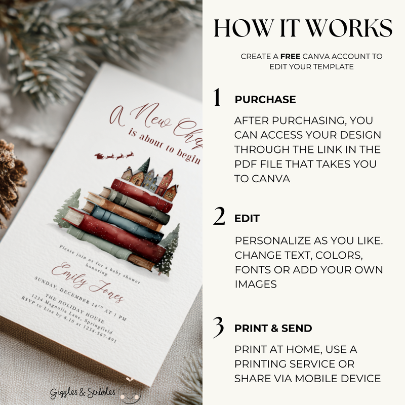 Baby Shower Invitation - Christmas Winter Storybook A New Chapter BS238