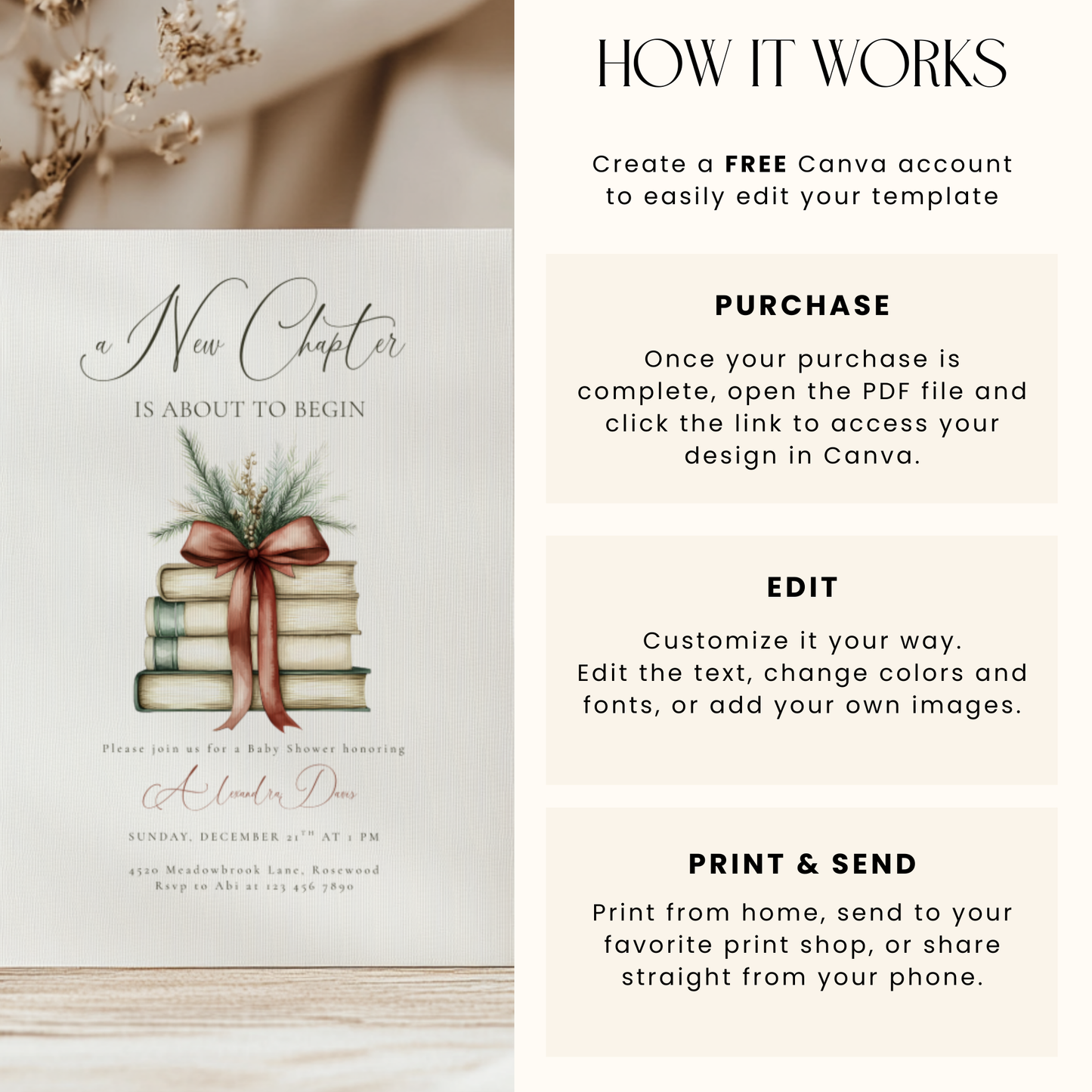 Baby Shower Invitation - A New Chapter Christmas Red Bow L21