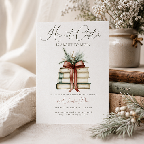 Her Next Chapter Bridal Shower Invitation Christmas Template L21