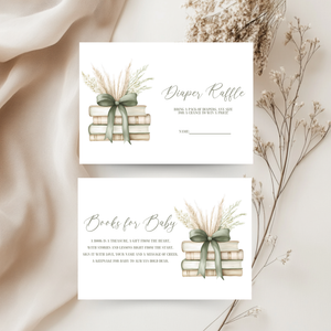Baby Shower Invitation Bundle - A New Chapter Storybook Beige Green with Bow BS72