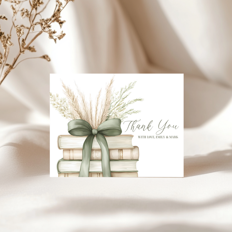 Baby Shower Invitation Bundle - A New Chapter Storybook Beige Green with Bow BS72