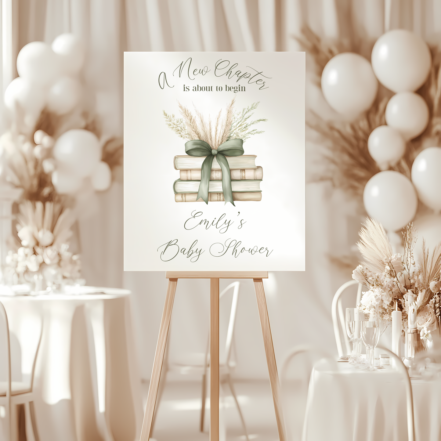 Baby Shower Welcome Sign - A New Chapter Sage Green Storybook BS72