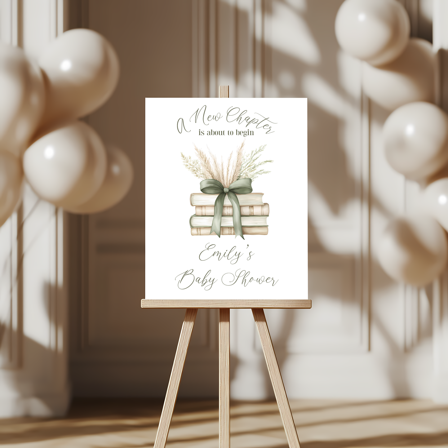 Baby Shower Welcome Sign - A New Chapter Sage Green Storybook BS72