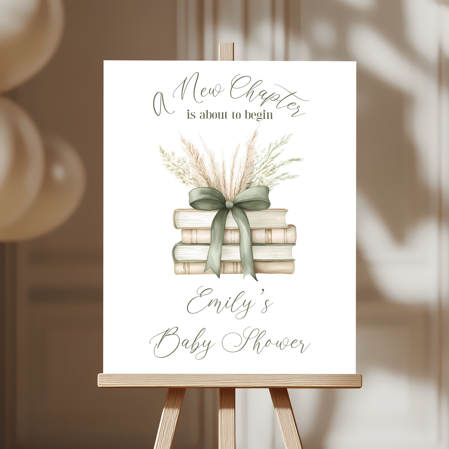 Baby Shower Welcome Sign - A New Chapter Sage Green Storybook BS72