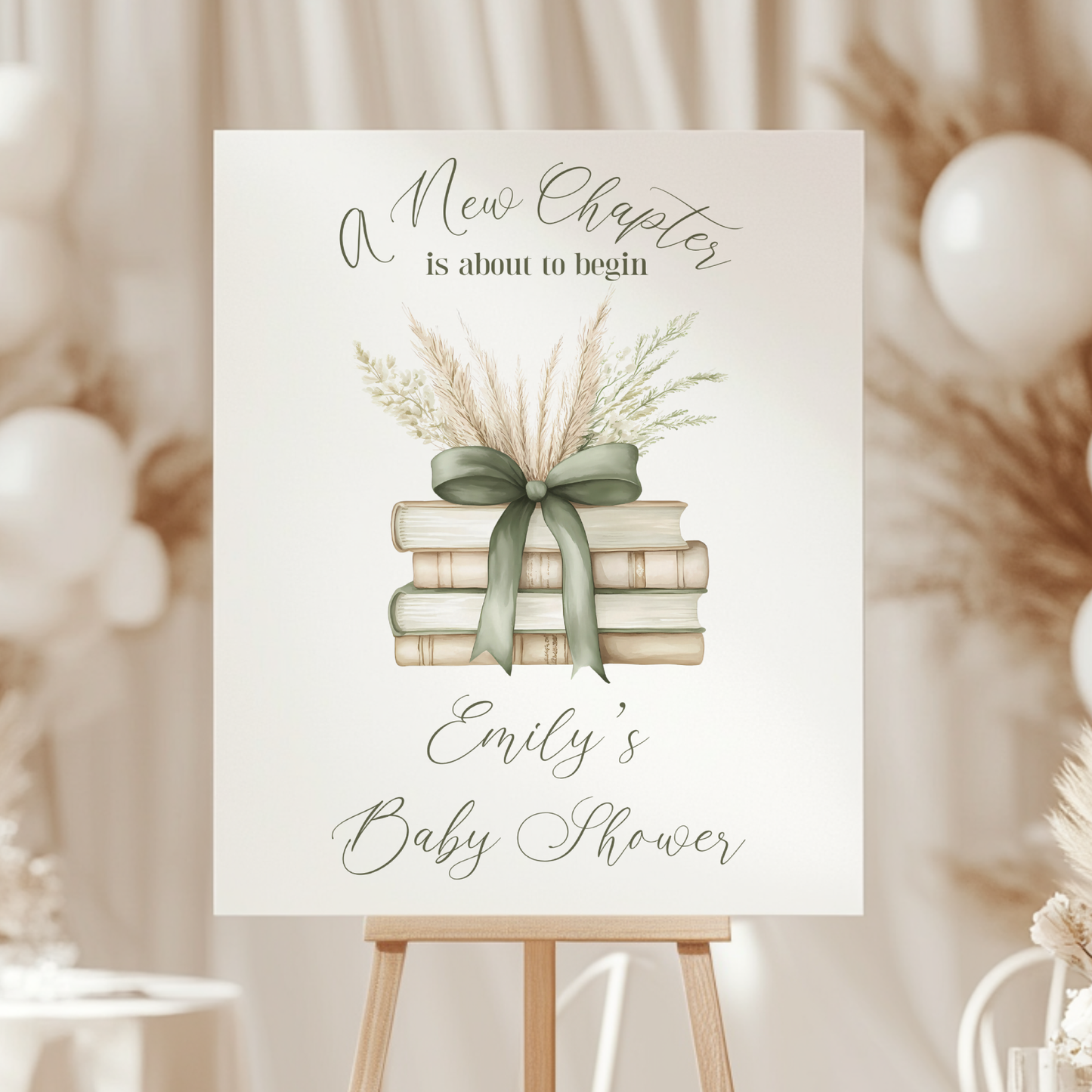 Baby Shower Welcome Sign - A New Chapter Sage Green Storybook BS72