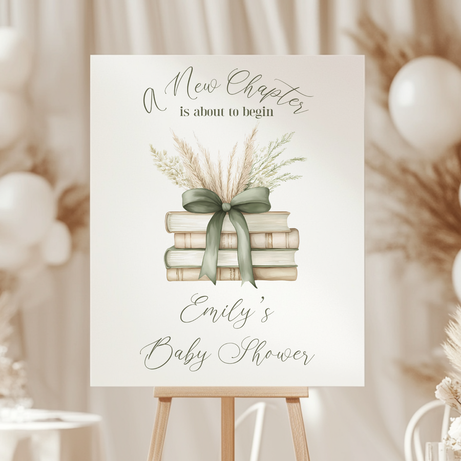 Baby Shower Welcome Sign - A New Chapter Sage Green Storybook BS72