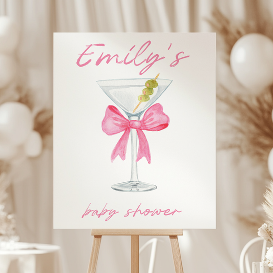 Baby Shower Welcome Sign - Martini A Tini One Is On The Way Pink Bow BS123