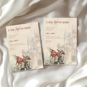Baby Shower Invitation - A New Chapter Begins Vintage Storybook Dragon Fantasy Fairytale BS70