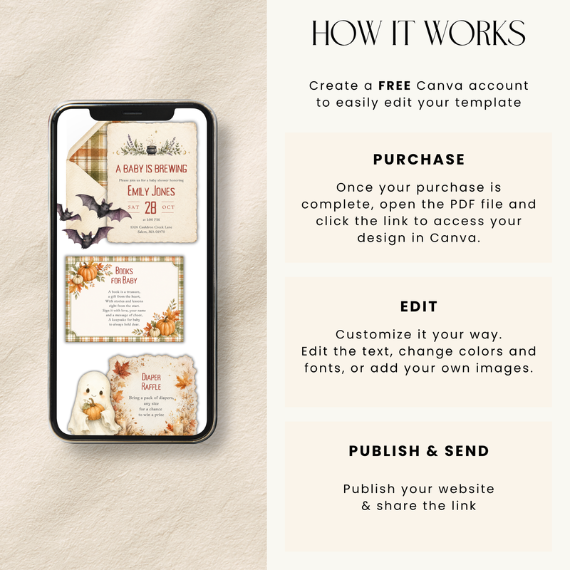 A Baby Is Brewing Halloween Baby Shower Website Invitation with RSVP BS317