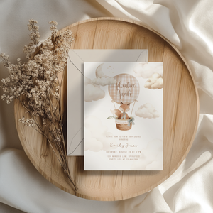 Hot Air Balloon Baby Shower Invitation with Woodland Fox BS272