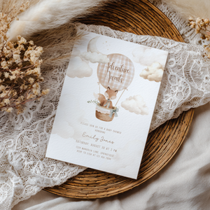 Hot Air Balloon Baby Shower Invitation with Woodland Fox BS272