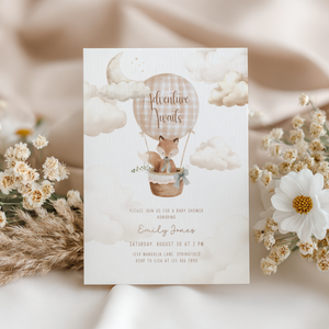 Hot Air Balloon Baby Shower Invitation with Woodland Fox BS272