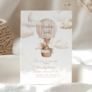 Hot Air Balloon Baby Shower Invitation with Woodland Fox BS272