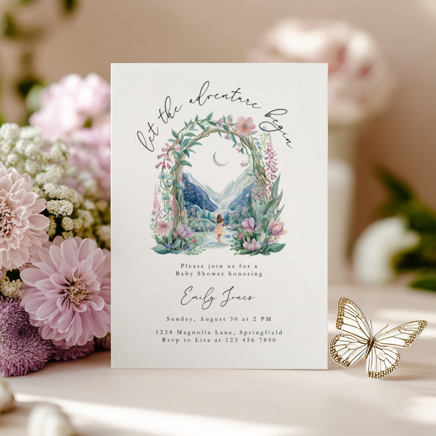The Adventure Begins Baby Shower Invitation Girl BS271