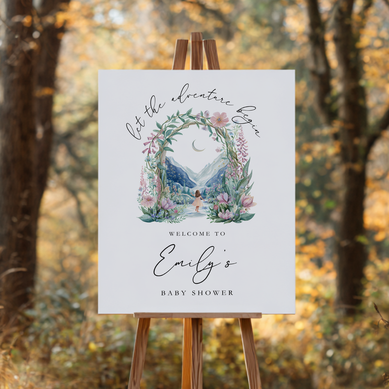 Let The Adventure Begin Fantasy Baby Shower Welcome Sign Girl BS271