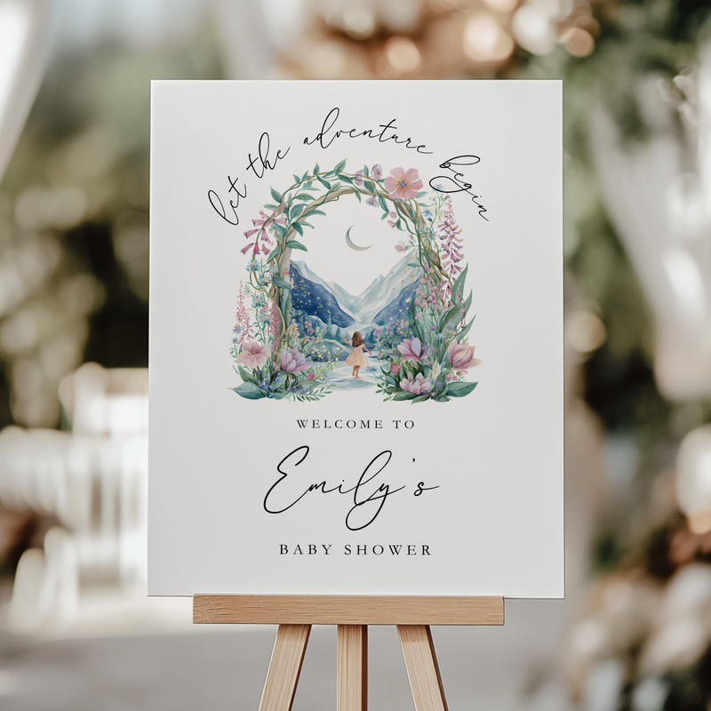 Let The Adventure Begin Fantasy Baby Shower Welcome Sign Girl BS271