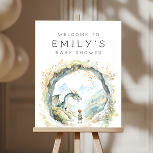 Baby Shower Welcome Sign - Let The Adventure Begin Fantasy Dragon BS198