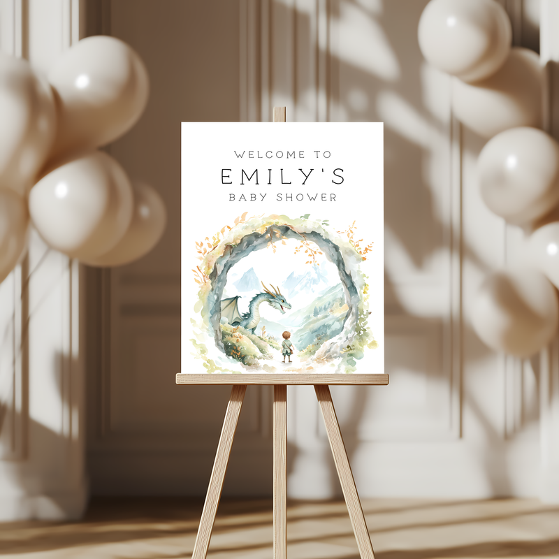 Baby Shower Welcome Sign - Let The Adventure Begin Fantasy Dragon BS198