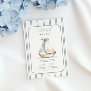 Ahoy It's a Boy Sailor Boat Baby Shower Invitation BS262