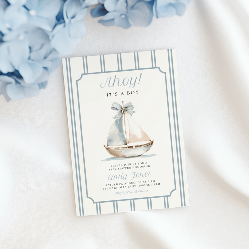 Ahoy It's a Boy Sailor Boat Baby Shower Invitation BS262