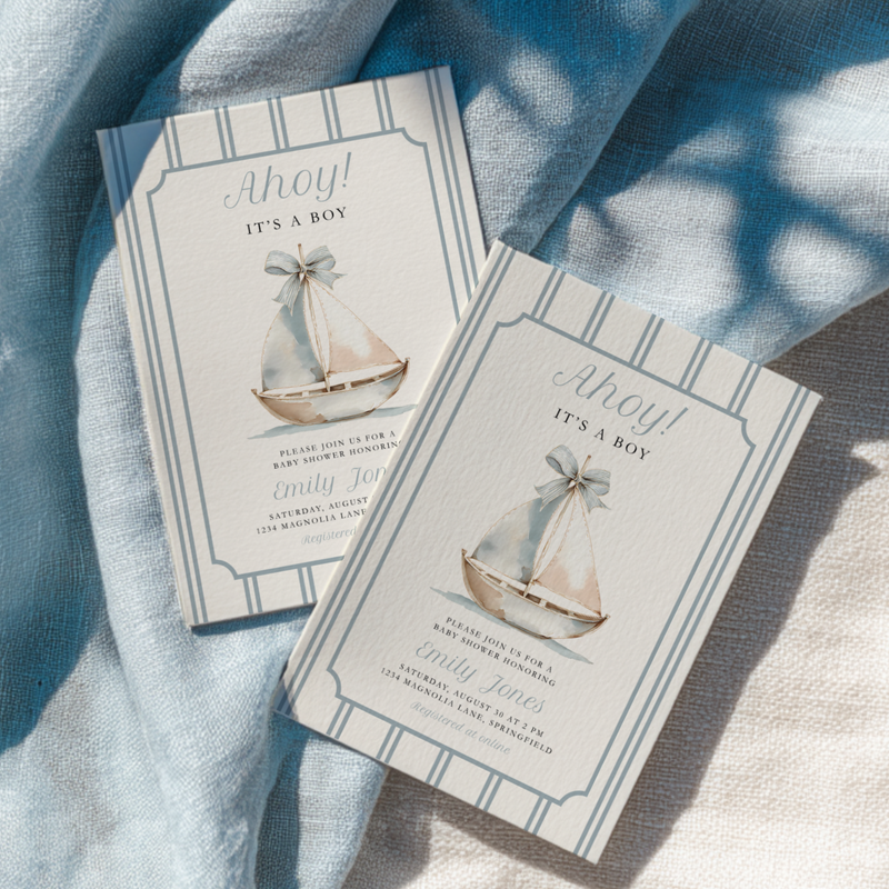 Ahoy It's a Boy Sailor Boat Baby Shower Invitation BS262