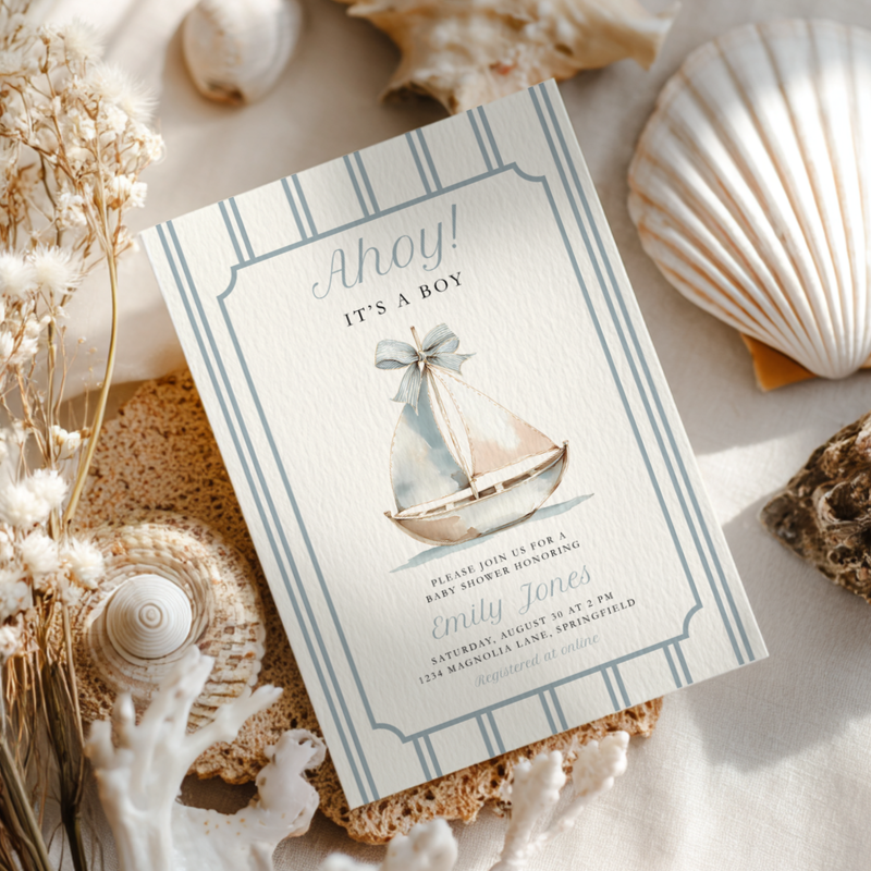 Ahoy It's a Boy Sailor Boat Baby Shower Invitation BS262