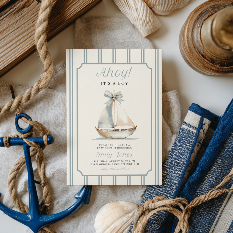 Ahoy It's a Boy Sailor Boat Baby Shower Invitation BS262