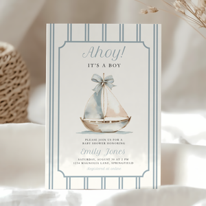Ahoy It's a Boy Sailor Boat Baby Shower Invitation BS262