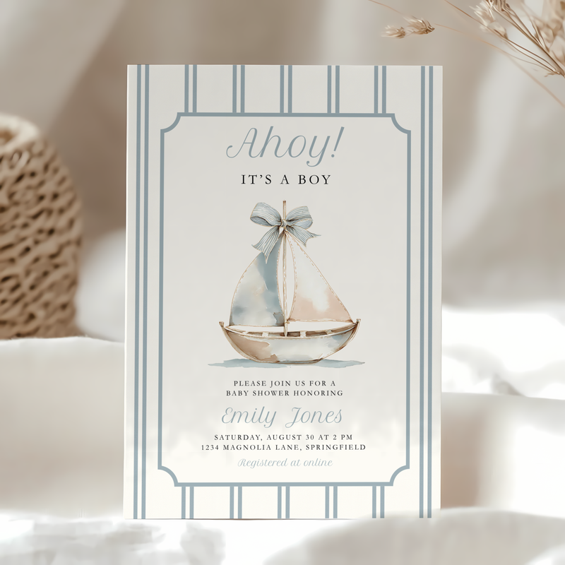 Ahoy It's a Boy Sailor Boat Baby Shower Invitation BS262
