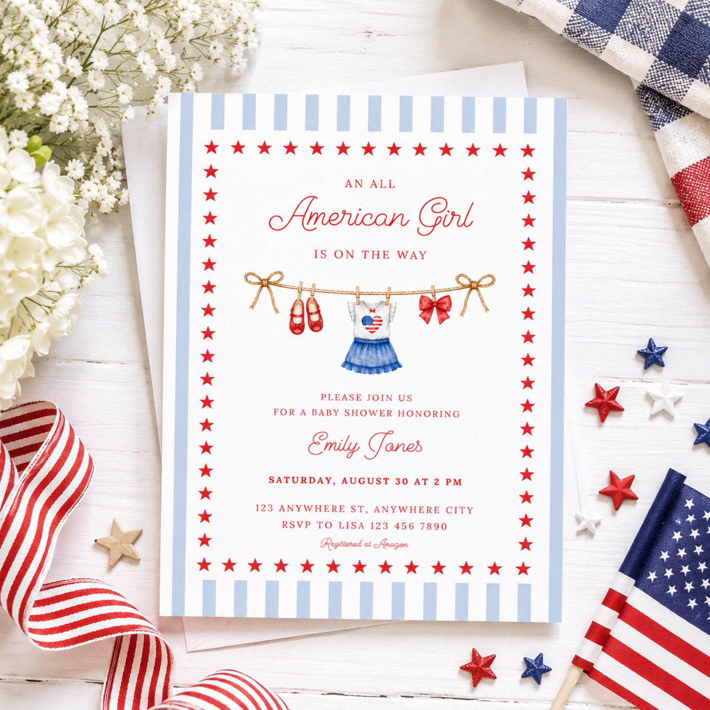 All American Girl Baby Shower Invitation BS305
