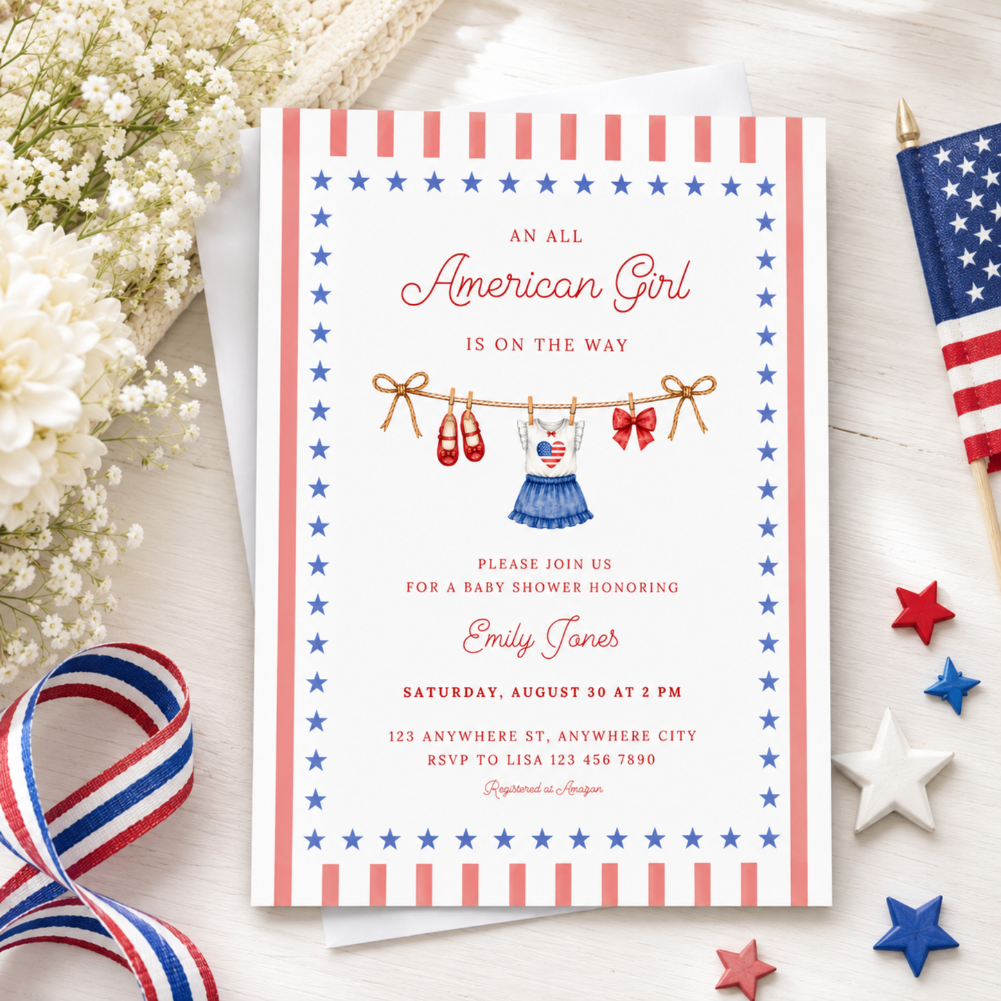 All American Girl Baby Shower Invitation BS305