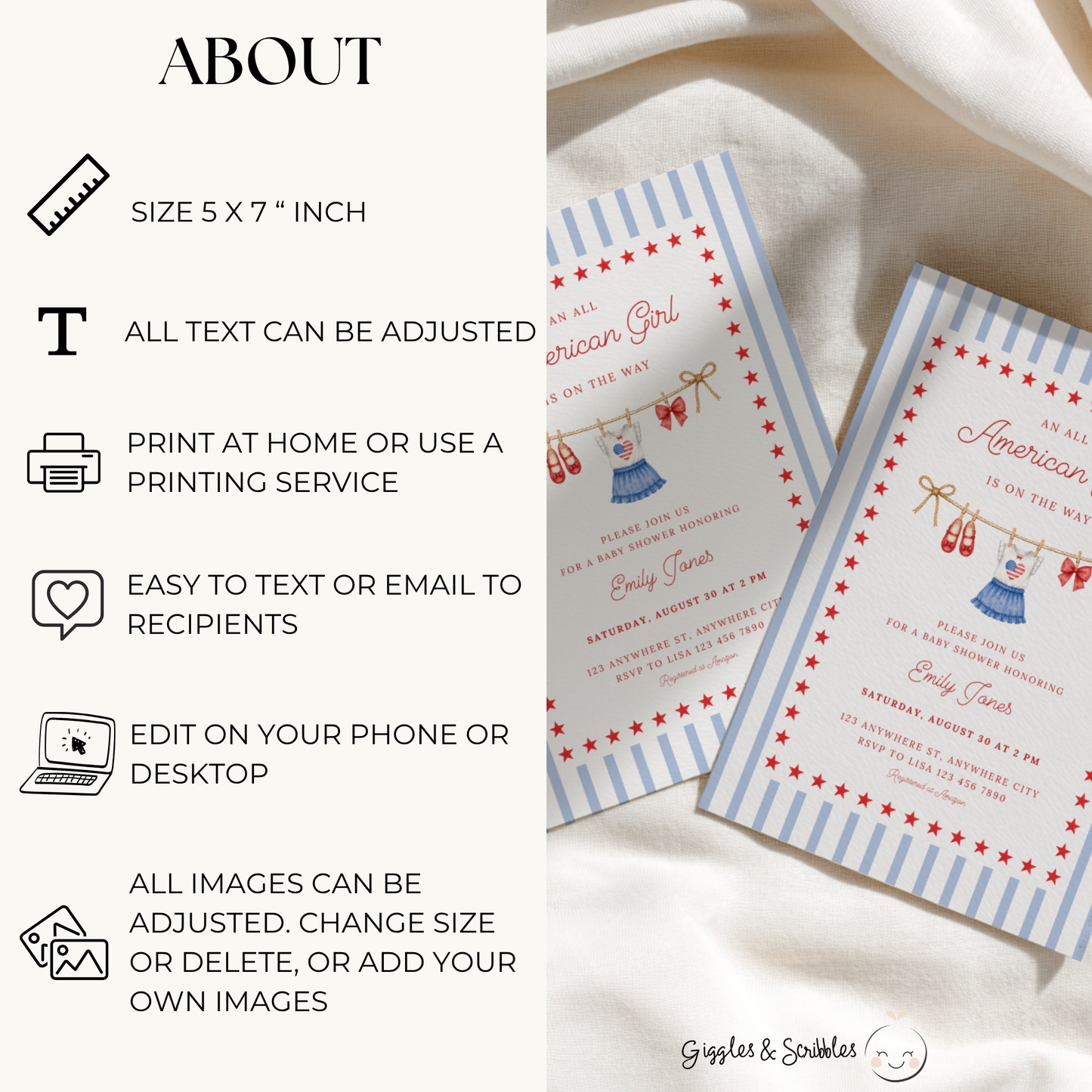 All American Girl Baby Shower Invitation BS305