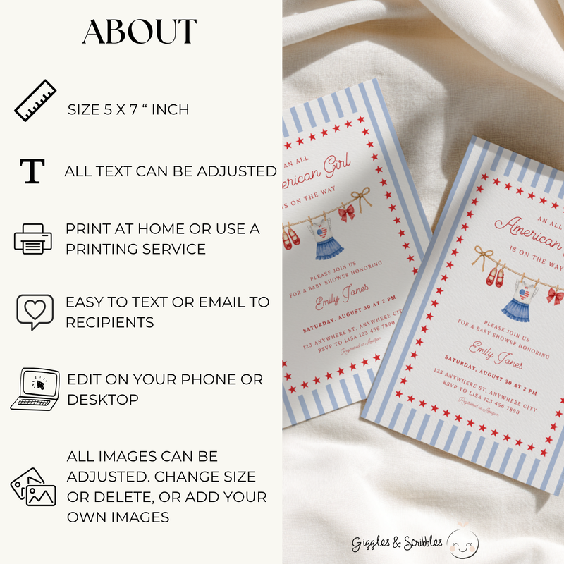 All American Girl Baby Shower Invitation BS305
