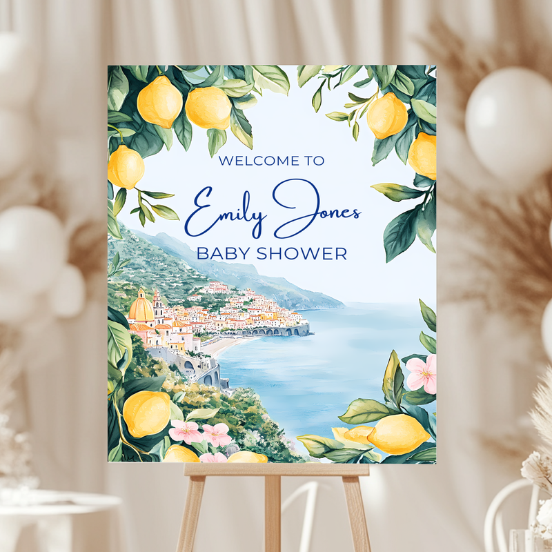 Baby Shower Welcome Sign - Amalfi Coast Lemons Mediterranean BS101