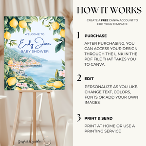 Baby Shower Welcome Sign - Amalfi Coast Lemons Mediterranean BS101