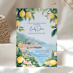 Baby Shower Invitation - Amalfi Coast Mediterranean Lemons Italy BS101