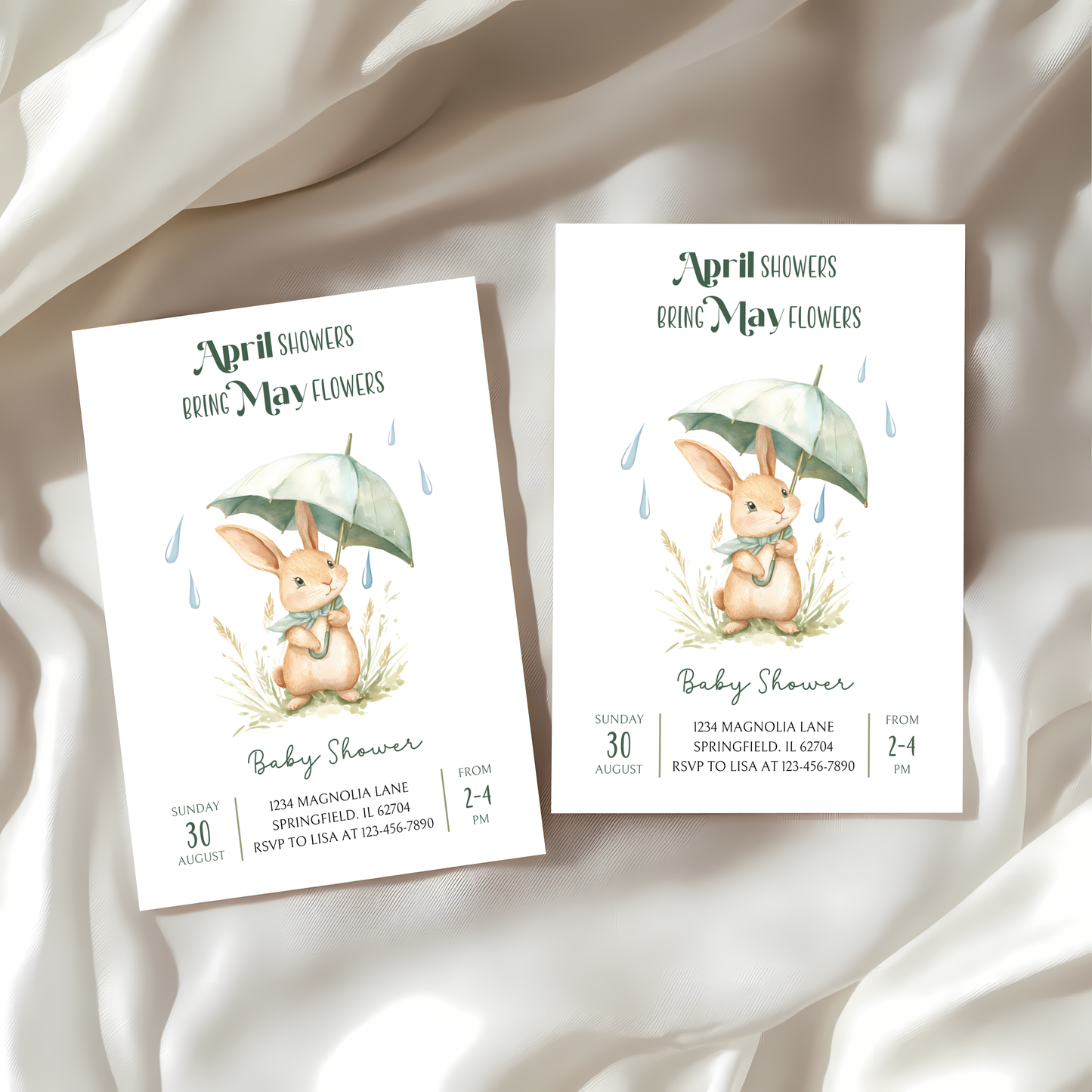 Baby Shower Invitation - April Showers Bring May Flowers with Bunny BS66