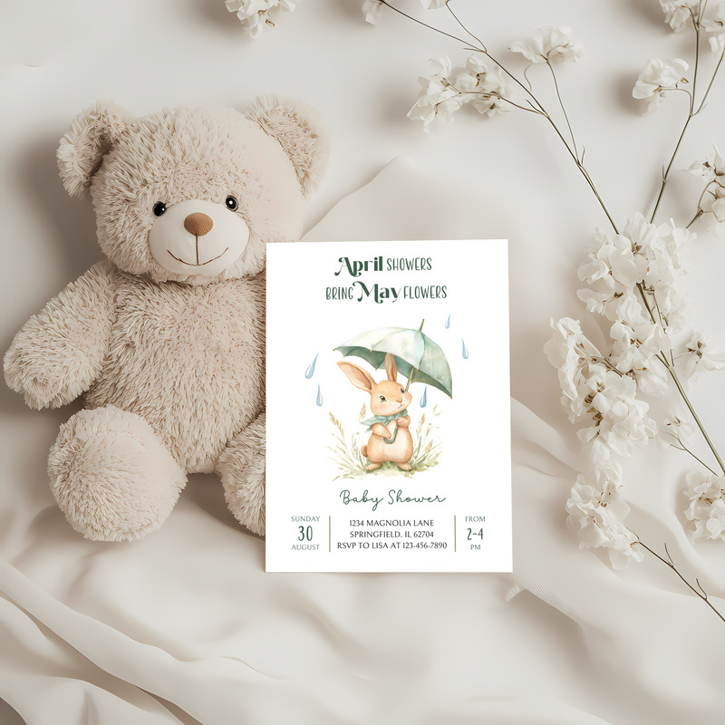 Baby Shower Invitation - April Showers Bring May Flowers with Bunny BS66